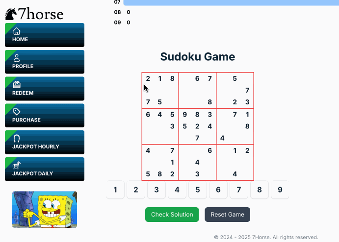 Sudoku gameplay with number selection and win celebration
